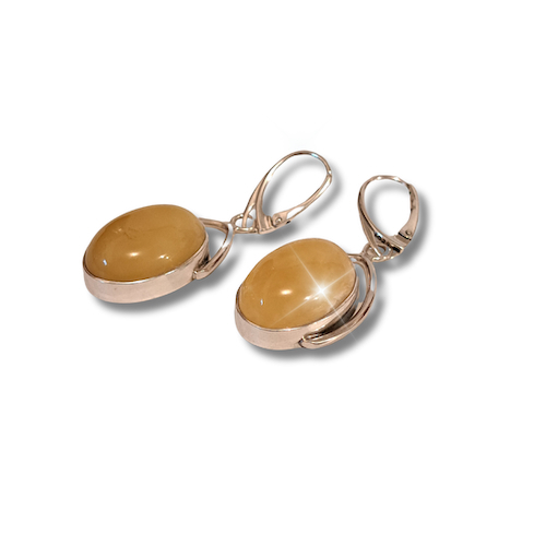 Click to view detail for HW-4060 Earrings, Yellow Amber Ovals, Silver $97